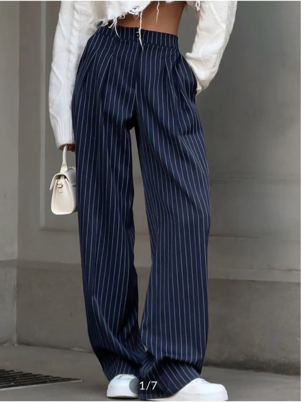 NWT Commense Navy Pinstripe Wide-Leg Trousers XS